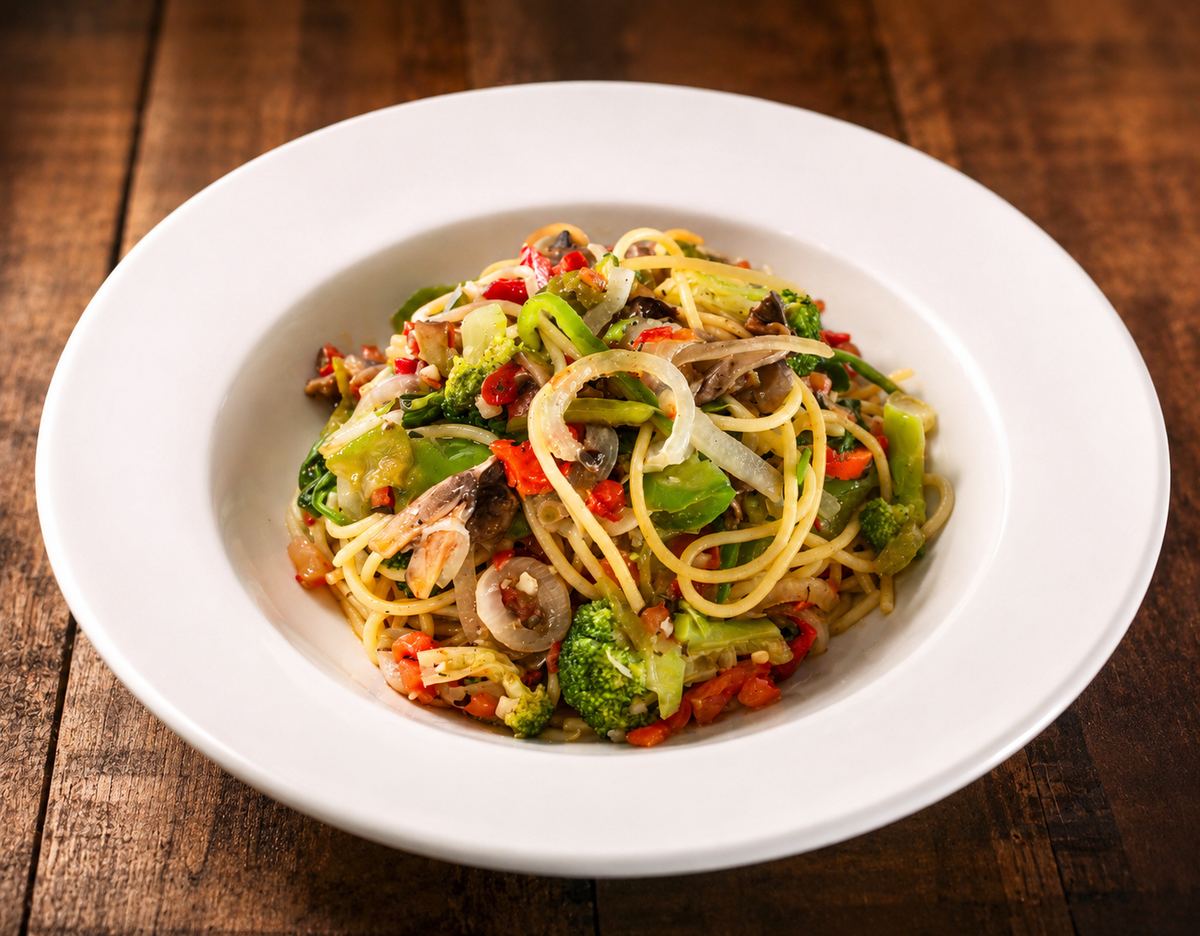 Veggie pasta with roasted vegetables